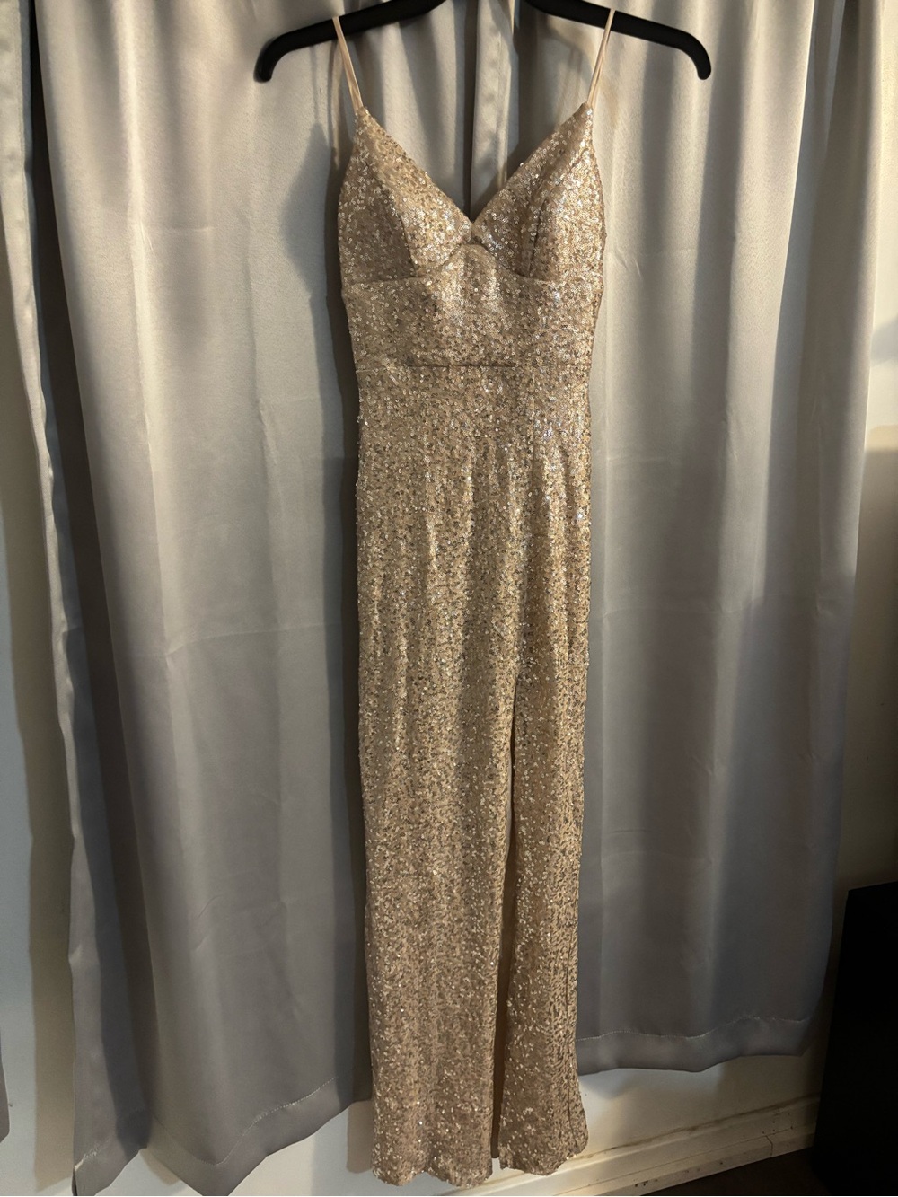 B. Smart Gold Sequin Straps Evening Gown